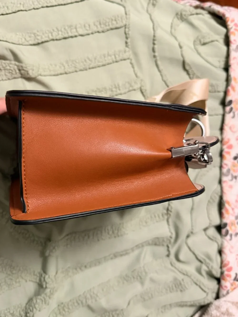 Milanchiva Women's Box Crossbody Camera Bag — Beige with Brown Trim